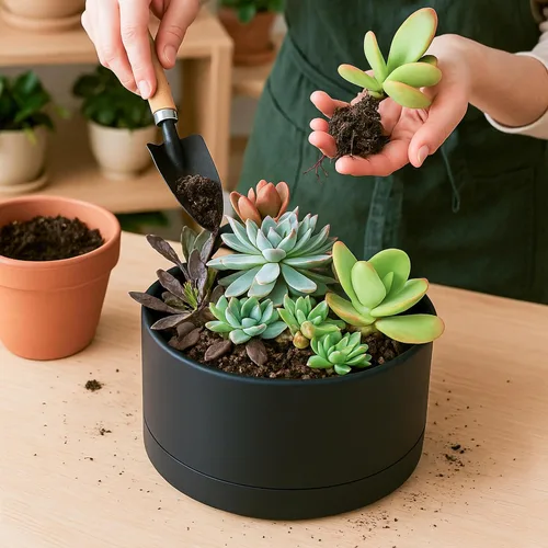 Vista 3 de D'vine Dev Maceta de 8 Pulgadas de Plástico Poco Profunda, Gran Maceta Redonda para Suculentas con Orificio de Drenaje y Platillo, Maceta Decorativa