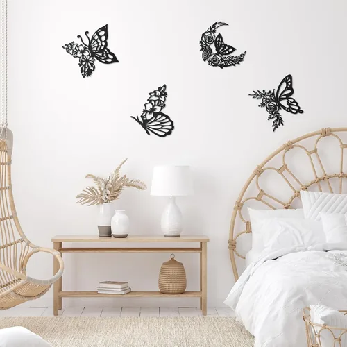 Vista 2 de LOYIM 4 piezas de decoración de pared de mariposa de metal, decoración de pared de hojas de metal, fases lunares, floral, bohemio, para colgar