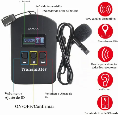 Vista 6 de EXMAX Sistema inalámbrico de guía turístico de audio 2.4G, micrófono susurro, transmisión de voz, traductor de iglesia, dispositivo de intérprete