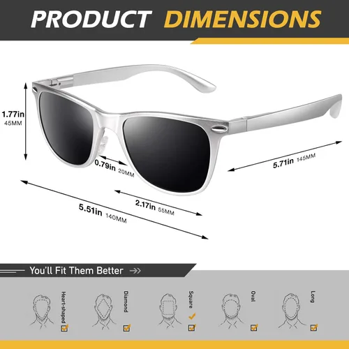 Vista 6 de LINVO Gafas de sol polarizadas para hombre, gafas de sol estilo retro de los años 80, diseño cuadrado