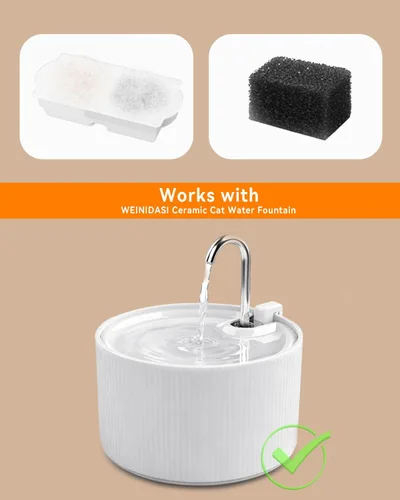 Vista 4 de Fuente de agua de cerámica para gatos, fuentes para gatos de 2.2 L/74 onzas para beber en interiores, fuente de agua para mascotas con bomba ultra