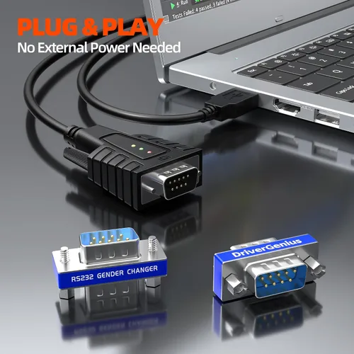 Vista 4 de DriverGenius RD232M2M DB9 Serial RS232 COM Cambiador de género para adaptador de cable USB a serie RS232 (macho/macho)
