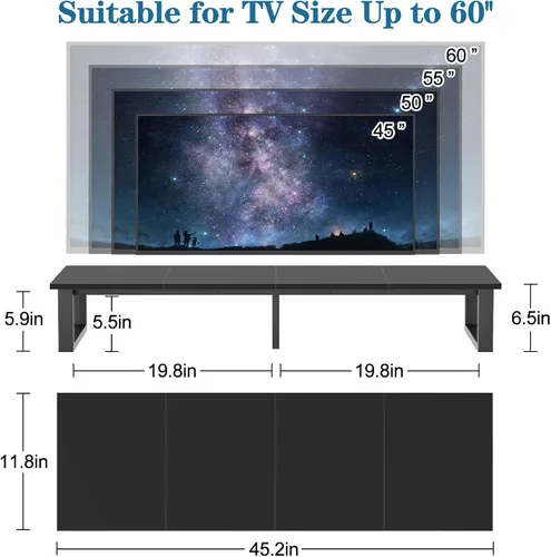 Vista 2 de aboxoo Elevador de TV de 45 pulgadas para TV de 32 a 60 pulgadas, estante elevador de TV, elevador de soporte de TV de mesa, mesa de monitor de Negro