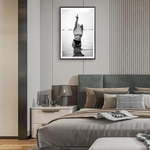 Vista 3 de Acqooeakt Arte de pared vintage de moda en blanco y negro Arte feminista de mujeres sexys en el lago Arte de dedo medio feminista Impreso en lienzo