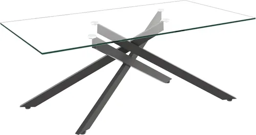 Vista 9 de HomVent Mesa auxiliar rectangular de vidrio templado transparente de 47.2 pulgadas, diseño elegante con patas de metal negro, mesa de centro