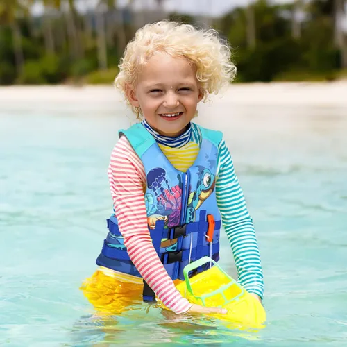 Vista 6 de PAETAE Chaleco de natación de neopreno para niños, chaqueta de natación para niños pequeños, flotadores, ayuda a la natación para niños y niñas de 1