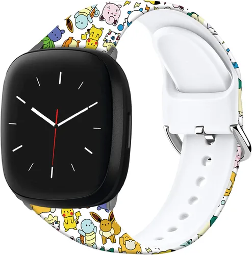 Vista 2 de Pikacu - Bandas de anime de tortuga marina compatibles con Fitbit Sense/Sense 2/Versa 3/Versa 4, correa deportiva de silicona suave y elegante
