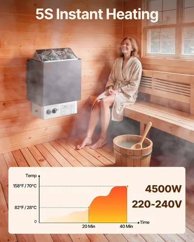 Vista 2 de VEVOR - Calefactor de sauna, estufa eléctrica de sauna de 220V, calentador de sauna para baño de vapor con temporizador de 3h y temperatura