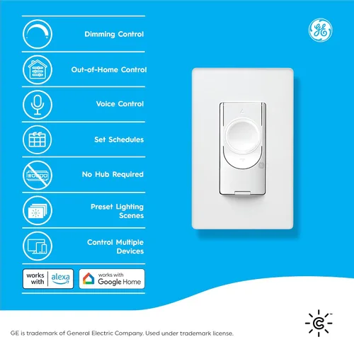 Vista 2 de GE Smart C - Interruptor de luz residencial iluminado sin contacto de 2 amperios, multiubicación, blanco, compatible con Wi-Fi, con pared