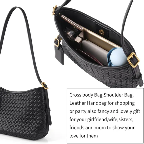 Vista 6 de Woven Handbag for Women, Woven Crossbody Bags for Women, Designer Ladies Hobo Bag Bucket Purse Faux Leather
