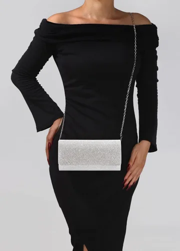 Vista 2 de Naimo Aleta deslumbrante bolso de embrague bolso de noche con cadena desmontable, plateado, (Silver Wave)