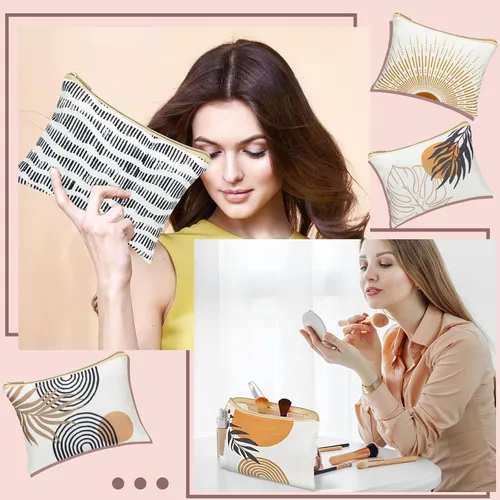Vista 7 de Pinkunn 6 bolsas de maquillaje bohemias, regalos a granel para mujeres, bolsas de cosméticos con cremallera bohemia, bolsa de maquillaje estética
