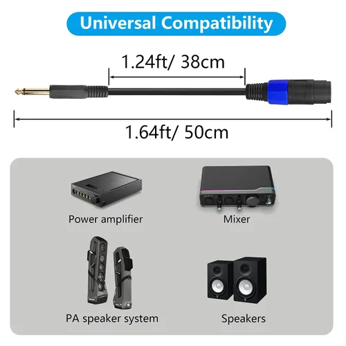 Vista 7 de CERRXIAN Cable Speakon hembra de 1.64 pies a 1/4 macho mono, conector TS de 0.250 in (1/4 pulgadas), adaptador de audio de altavoz hembra para cable