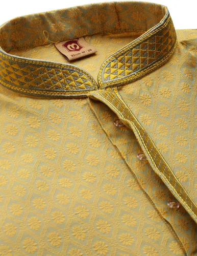 Vista 2 de Manyavar Conjunto de Payjama Kurta de manga completa para hombre, diseño informal, diseño de seda