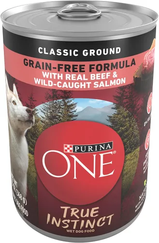 Vista 6 de Purina ONE Comida húmeda para perros, SmartBlend con carne de res real y salmón capturado en la naturaleza, lata de 13 onzas