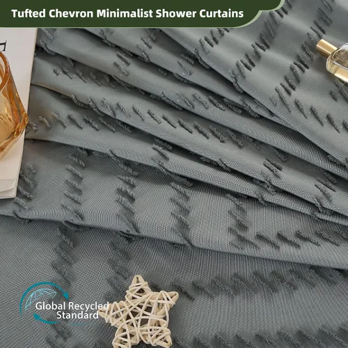 Vista 26 de Cortina de ducha Siiluminisoy de 36x72 beige, cortina de ducha de tela de tamaño pequeño, cortinas de ducha de tela con tufting, diseño chevron a