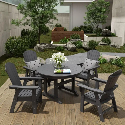 Vista 9 de WestinTrends Dylan Adirondack - Juego de 6 mesas y sillas de comedor para exteriores para todo tipo de clima, mesa y sillas de patio de madera
