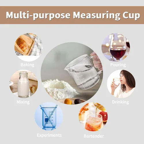 Vista 8 de Newness Taza medidora de vidrio con asa, 10.1 fl oz (0.3 litros, 1 1/4 taza) taza medidora con tres escalas (OZ, taza, ML/CC) y pico en forma de V