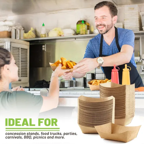 Vista 7 de ZORRITA - Bandejas pequeñas de papel para alimentos, 1 libra, paquete de 100 Disposable, Kraft, Brown, Food Boats Holders, Take Out Serving