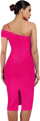 Vista 4 de UONBOX Vestido de moda para mujer, corte de un hombro, sin mangas, dividido, para club, fiesta, moda
