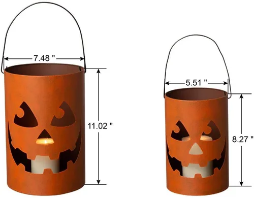 Vista 4 de Glitzhome GH20040 - Portavelas de Halloween Jack O Lantern, decoración de cubo, 11.02 pies de alto, juego de 2