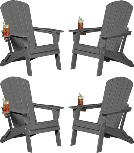 Vista 28 de Plawdlik Juego de 10 sillas plegables Adirondack con textura de madera, HDPE pesado para todo tipo de clima, juego cómodo junto a la piscina, patio