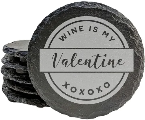 Vista 42 de Rustic Drinking Wine is My Hobby Slate Coasters Set of 8 – Round – USA Made Witty wine lover’s motto engraved on real slate coasters — “drinking