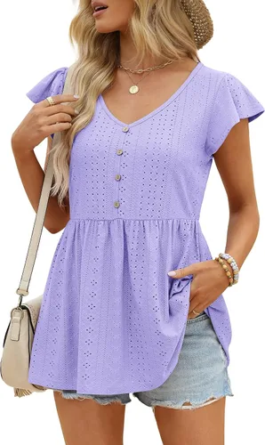 Vista 3 de NIASHOT Camisetas para mujer, lindas babydoll casual, peplum holgado, túnica