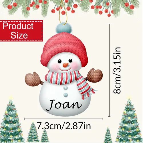 Vista 3 de Adornos de Navidad personalizados con nombres, muñeco de nieve, 8 piezas, adorno familiar personalizado, decoración colgante de madera para árbol