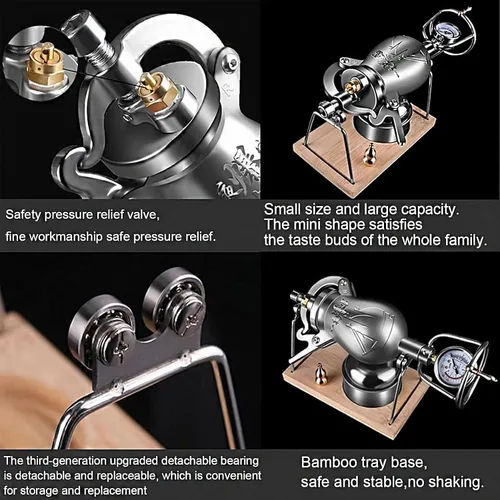 Vista 5 de High Pressure Puffed Rice Maker Traditional Retro Stainless Steel Popcorn Cannon Hand Crank Hot Air Popcorn Maker Small Stovetop Popcorn Machine