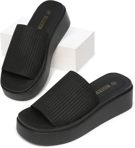 Vista 6 de Rihero Sandalias de plataforma de punto para mujer, cómodas, puntera abierta, deslizantes gruesos