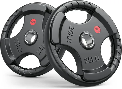 Vista 18 de GIKPAL Discos de peso de goma de agarre olímpico de 2 pulgadas para entrenamiento de fuerza, levantamiento de pesas en el hogar y el gimnasio, juego