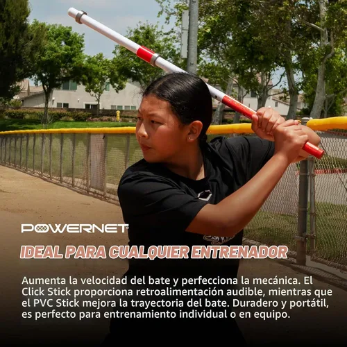 Vista 6 de PowerNet Combo PVC/Click Stick Softball & Baseball Swing Trainer, Entrenador de Golpe de Béisbol Intercambiable, Bate de entrenamiento de PVC