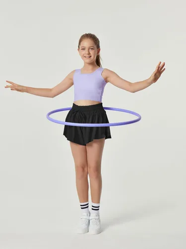Vista 5 de IUGA Pantalones cortos de mariposa con bolsillos para niñas, ropa deportiva y fluida, para correr, tenis, baile, animación, 2 en 1, pantalones