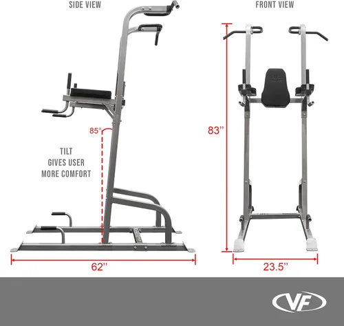 Vista 3 de Valor Fitness Power Tower - Estación de inmersión - Entrenamiento funcional - Pull Ups Chin Ups Rodilla Levanta Pierna Levanta Dips Machine Push Ups