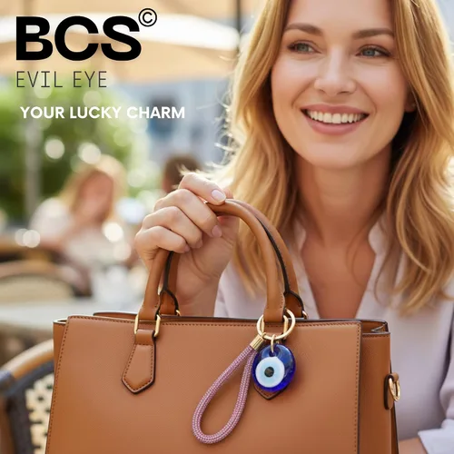 Vista 3 de BCS Evil Eye Keychain Bag Charm - Good Luck & Protection Amulet - Car Keyring Purse Accessories for Women