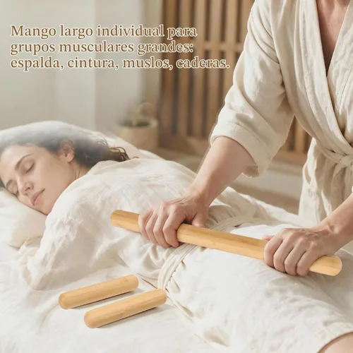 Vista 4 de GuaSha - 3 varillas de masaje de bambú sólido 100% natural, rodillos de masaje de bambú para espalda, piernas, cuerpo completo, masaje de tejido