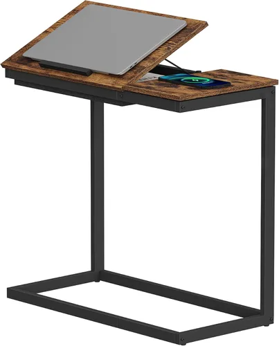 Vista 11 de TUTOTAK Mesa auxiliar grande en forma de C, mesa auxiliar con mesa de Negro
