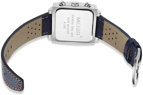 Vista 8 de MEGIR Relojes de cuarzo de 24 horas con esfera cuadrada para hombre, correa de cuero de moda, estilo casual
