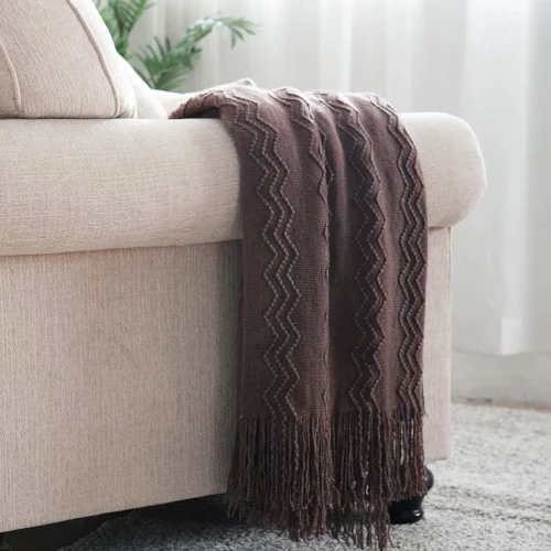 Vista 42 de Bourina Manta de punto decorativa con textura, unicolor y suave, para sofá, 50 x 60 pulgadas, almendra Knitted Throw Blanket 50x60 Inches, Soft