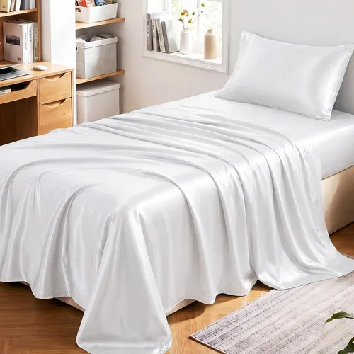 Vista 44 de Juego de sábanas de satén CozyLux de microfibra sedosa con bolsillo profundo, sábana bajera plana y fundas de almohada, suave y suave