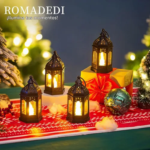 Vista 2 de Romadedi Mini Linternas Decorativas para Centro de Mesa: 10 piezas de linterna pequeña negra colgante a granel con velas LED parpadeantes para Negro