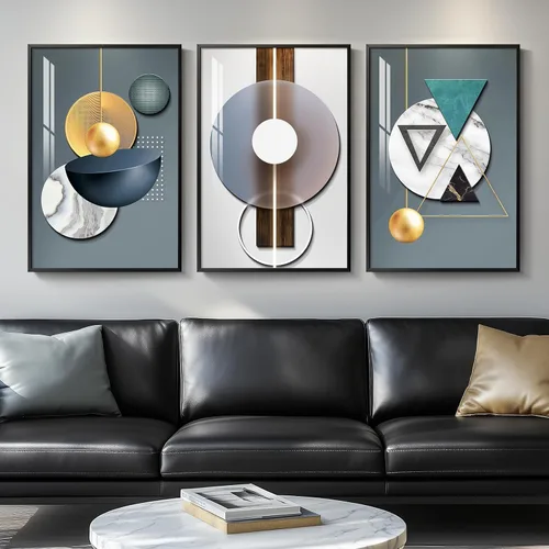 Vista 47 de Arte de pared moderno enmarcado en blanco y negro, 3 piezas de impresiones contemporáneas grandes para paredes, juego de 3 imágenes de hojas doradas
