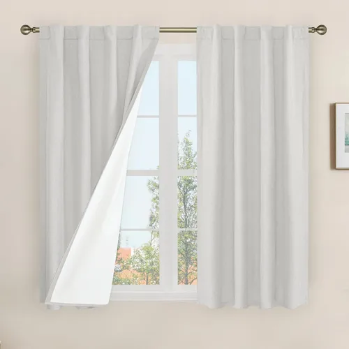 Vista 44 de LAMIT Cortinas opacas cortas de lino de 30 pulgadas para ventanas de cocina sobre el fregadero, cortinas de café texturizadas de lino marfil