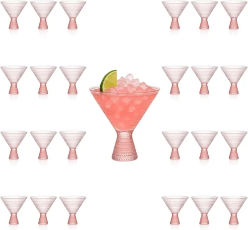 Vista 8 de LEMONSODA Hobnail Copas de Martini Rosa/Transparente Copas de Cóctel Vintage (9oz) para Martini, Cóctel, Margarita, Cosmopolitan, Manhattan