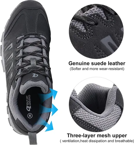 Vista 4 de OL OUTJET LEGEND Zapatos de senderismo impermeables para hombre, zapatos de trabajo de cuero cómodos, ligeros, antideslizantes, para caminar al aire