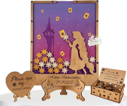 Vista 12 de Libro de invitados con tema de princesa de cuento de hadas Libro de invitados personalizado de decoración de rana príncipe para quinceañera