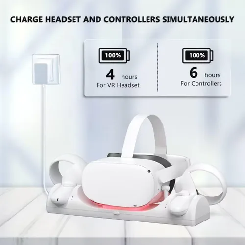 Vista 3 de Estación de carga VR para Oculus Quest 2Meta Quest 2, base de carga compatible con indicador LED, auriculares de carga simultáneamente magnéticos
