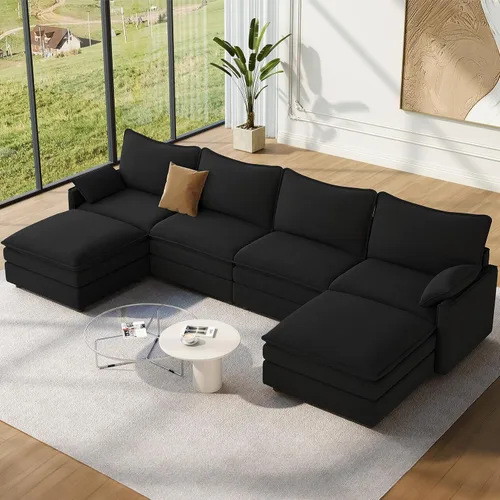 Vista 128 de Vesgantti Sofá modular de 108 pulgadas, cómodo sofá de nube con asiento profundo otomano movible, sofá modular en forma de L, sofás seccionales