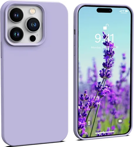 Vista 21 de IceSword Funda compatible con iPhone 14 Pro Max, color azul bebé, funda de silicona líquida, delgada, suave, antiarañazos, bonita luz azul pastel
